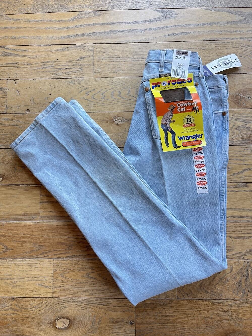 Vintage Wrangler 13MWZGH Jeans 32x36 Cowboy Cut Pro Rodeo USA 90s NOS Tags Light